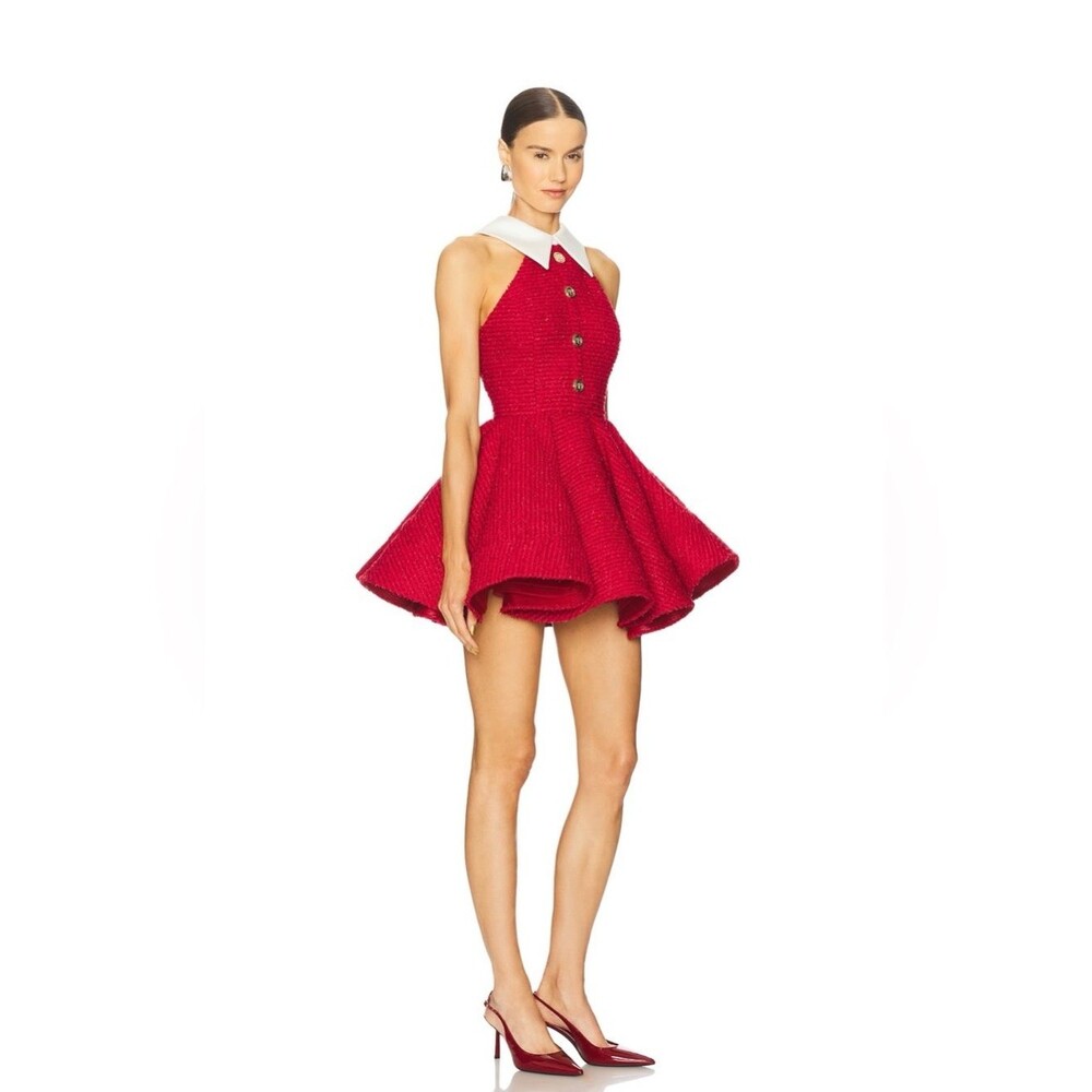 NEW Bronx Banco Dakota Red Halter Fit-and-Flare mini Dress w Contrast Collar, L